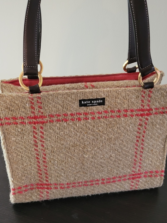 kate spade Handbags - kate spade Red & Beige Plaid Wool Tote